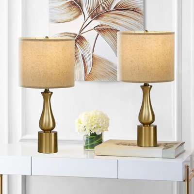 Rustic Gold Table Lamps Set Of 2 With Oatmeal Linen Shade - Minimalist Nightstand Lamps For Living Room, Bedroom, Or Office - 23" Height, Sturdy Metal Base