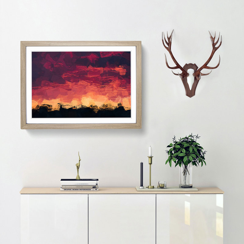 Flaming Skies in Abstract - Framed Print, 36cm H x 48cm W x 2cm D, Oak Framed