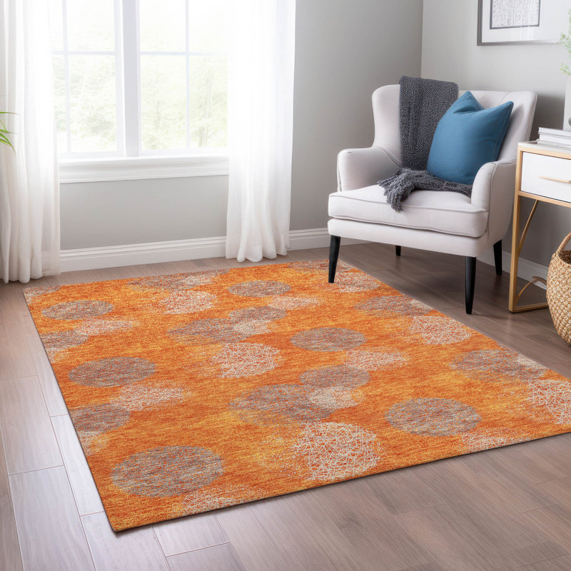 Orange Flat Woven Synthetic Indoor/Outdoor Washable Rug 2'6" x 3'10"