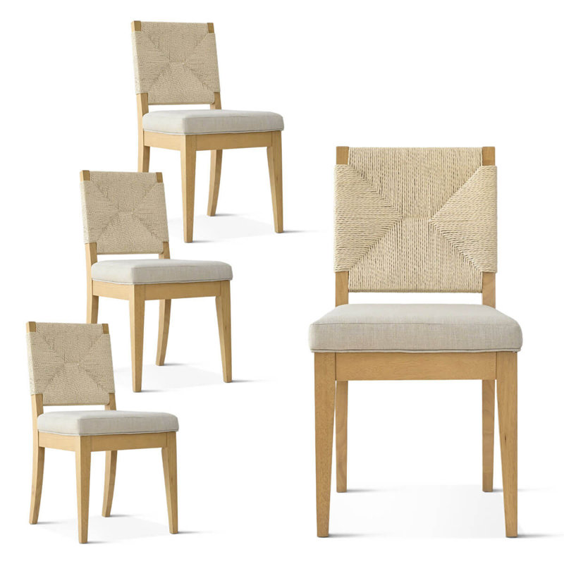 Ensemble de 4 chaises de salle à manger rembourrées en corde de bois massif Coastal