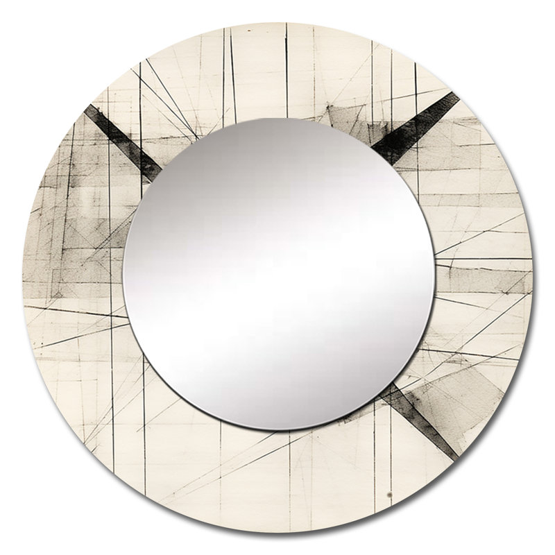 Minimaliste noir et blanc VI - miroir mural formes abstraites, miroir décoratif rond moderne, impression d'art en métal