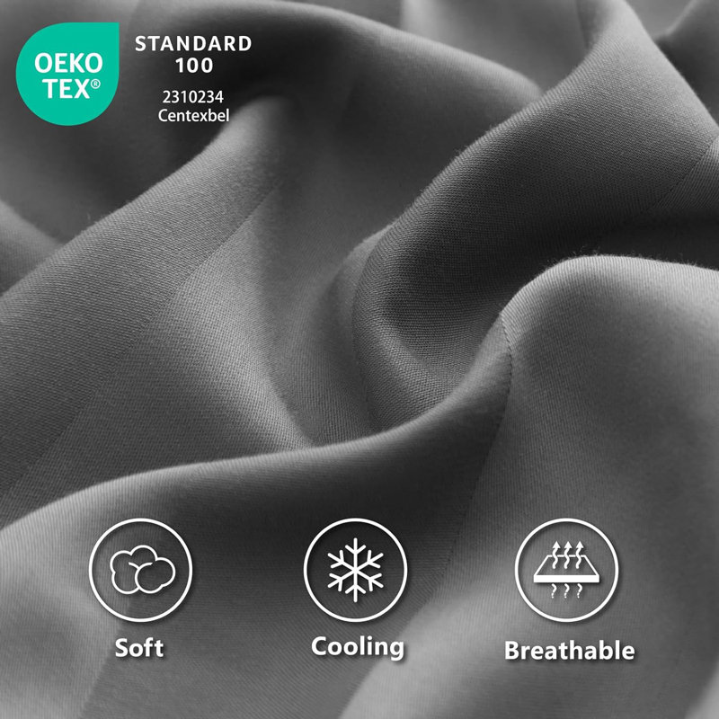 Cooling Silky Striped Sheet Set With Corner Straps, 100% Rayon from Bamboo Bed Sheets, King, Gray