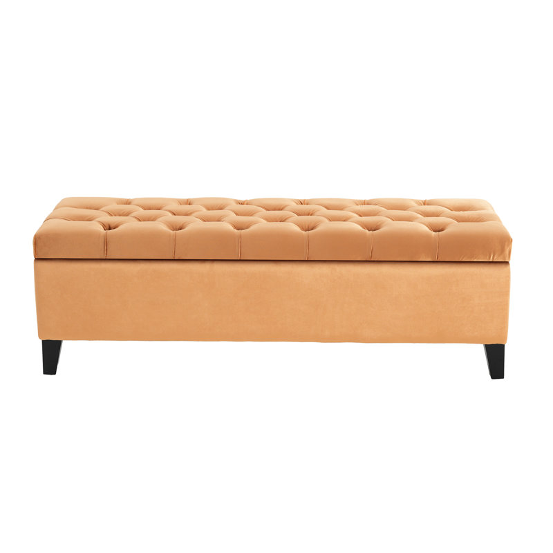 Velours orange à la mode avec coutures élégantes - Bouton, point de diamant, l 51,00 po x P 17,17 po H 16,91 po, base en bois, charnières, H 16,91 po