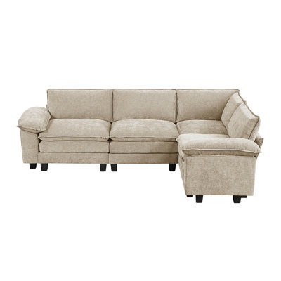 Modern Contemporary 4-Piece Modular Sectional Plush Comfort Taupe Chenille Upholstery Living Room Furniture Durable Plywood