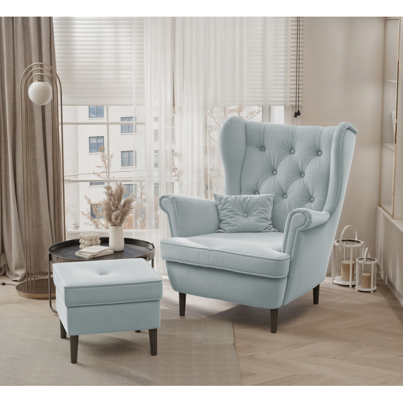 Upholstered Armchair, Blue, Black