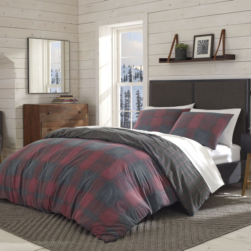 Ensemble de housse de couette rouge à motif de tissu écossais Cattle de Eddie Bauer, Housse simple + 1 taie décorative
