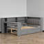 Lit de jour double avec lit gigogne et bureau, tête de lit tapissier, tablettes de rangement avec station de charge et DEL, contemporain-871034272
