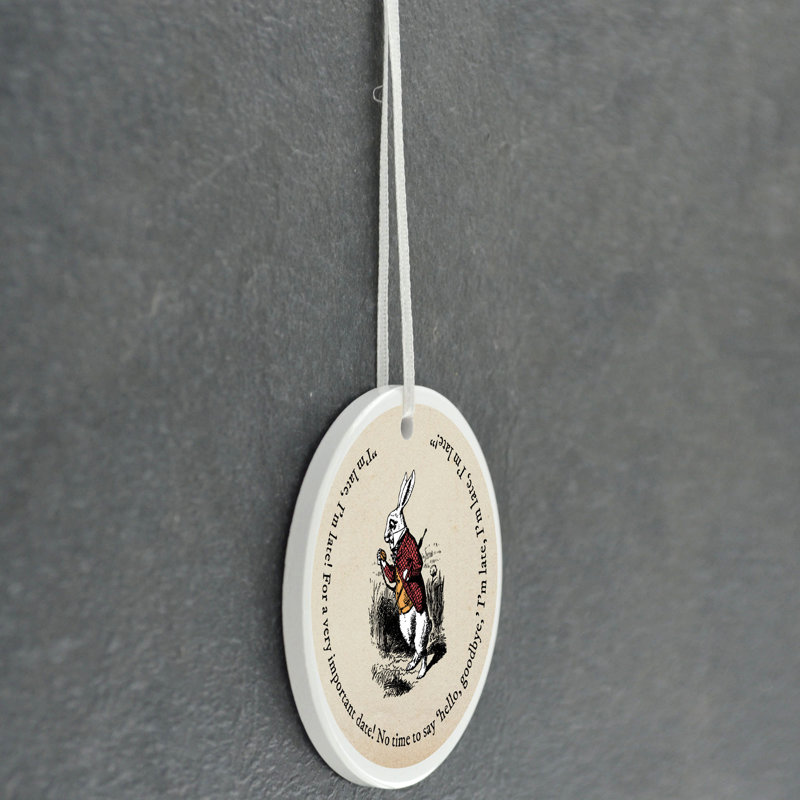 White Rabbit Alice In Wonderland Circle Shaped Ceramic Ornament Bauble