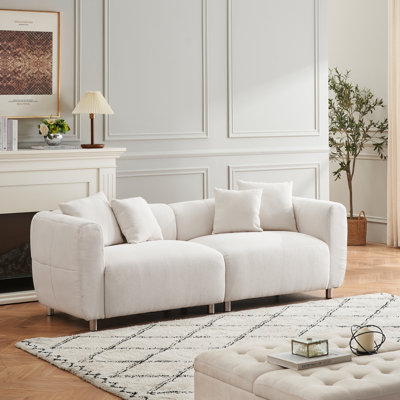 89 pouces avec des pieds en métal, une structure en bois massif, 4 coussins pour le bureau, la maison - blanc, un coussin de siège à ressorts, un espace de réception au design doux et confortable, des sièges profonds spacieux,