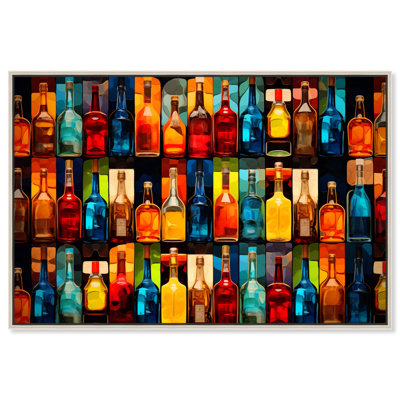 «Wall of Bottles Retro Drinks Bar Cart», impression murale par Notoriart