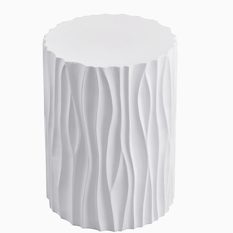 Modern White Outdoor Side Table with Wavy Fluted Design - 15.75" Round, 21.97" H, MGO Material, 66 lbs Capacity, Assembly-Free for Patio, Garden, or Balcony
