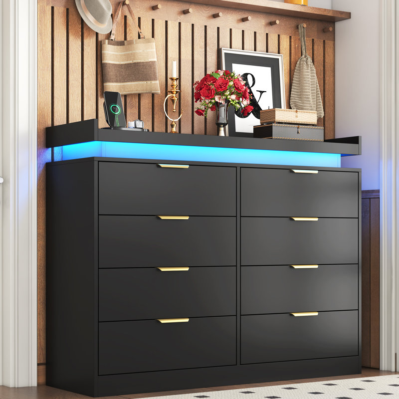 Stainless Steel 27.55 " W 5 - Drawer Dresser, 8 Drawers, Noir