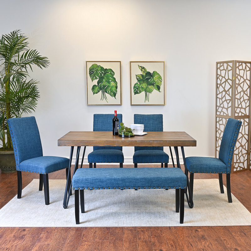 Ensemble de salle à manger six pièces comprenant une table à manger en épingle à cheveux et quatre chaises, parfait pour améliorer votre expérience culinaire
