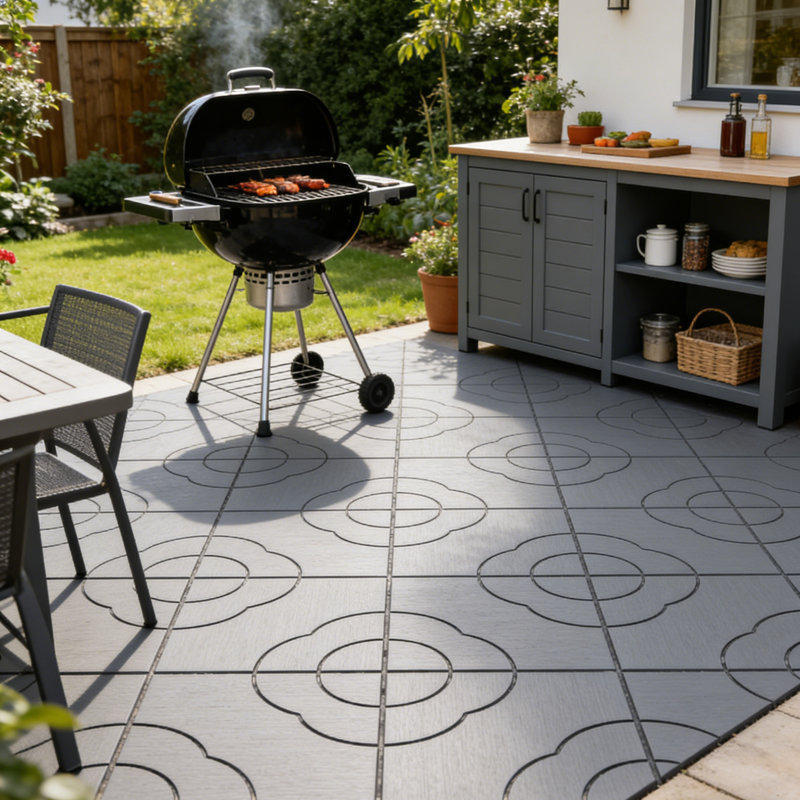 Carreau de terrasse en plastique texturé à motif de fleurs avec 12 bandes de bordure, 4 pièces d'angle et 1 paire de gants (ensemble de 44) L 12 po x l 12 po