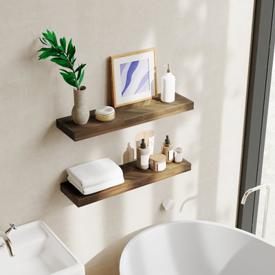 Jorgensen 2-Piece Acacia Chevron Floating Shelves