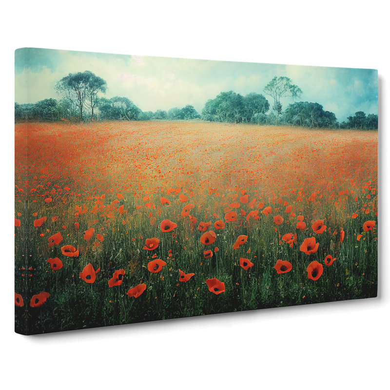 Pleasant Poppy Field Flowers - Wrapped Canvas Print, 40cm H x 60cm W x 3cm D