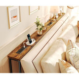 5.9 Inch Narrow Console Table With Outlet, Sofa Table Set Of 2, Total Length 78.8'', Behind Couch Table, Long Entryway Tables With Charging Station, For Living Room, Rusitc Brown