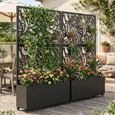 Metal Planter Box with Trellis (Set of 2)