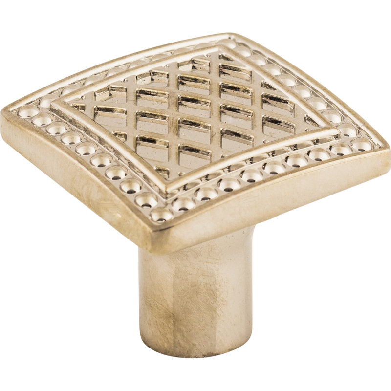 Polished Nickel Square Knob with Intricate Detailing