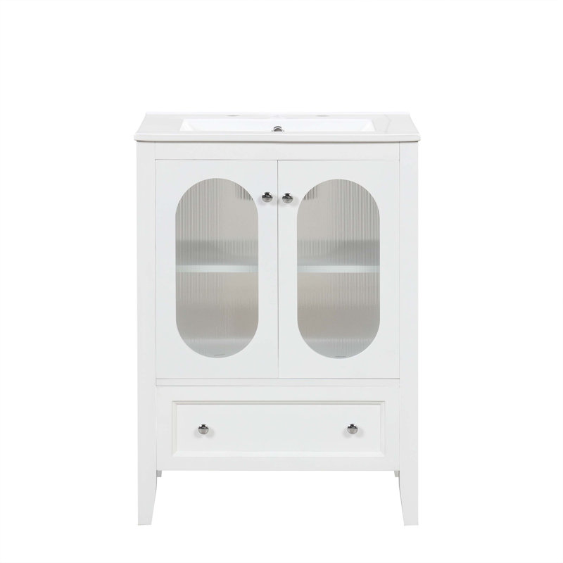 White 24" Freestanding Bathroom Vanity with Ceramic Sink