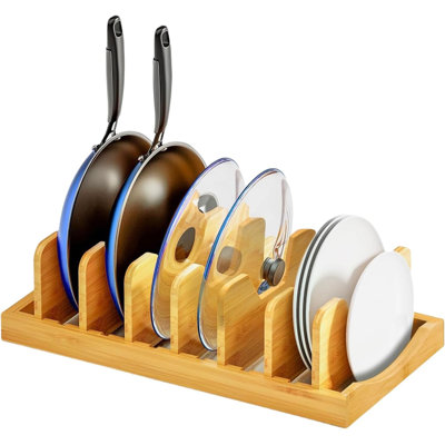 Bamboo Pot Lid Organizer for Cabinet & Kitchen Counter, Pan Lid Organizer Inside Cabinet