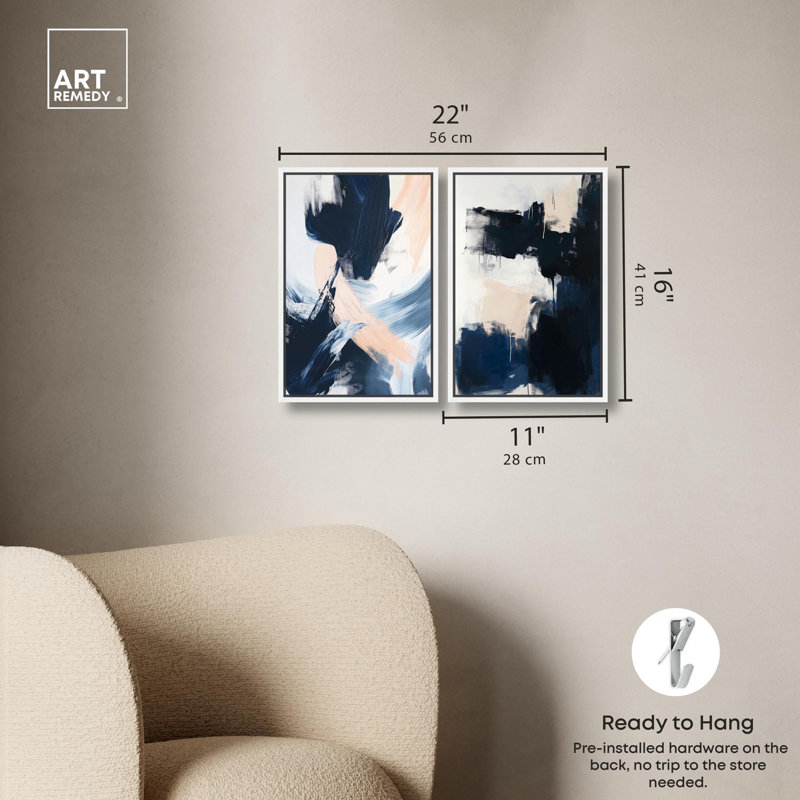 Ensemble de 2 toiles bleues, Cadre flottant noir, H 15 po x l 10 po
