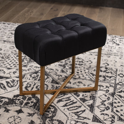 BirdRock Home Rectangle Tufted Linen Ottoman - Black/Gold
