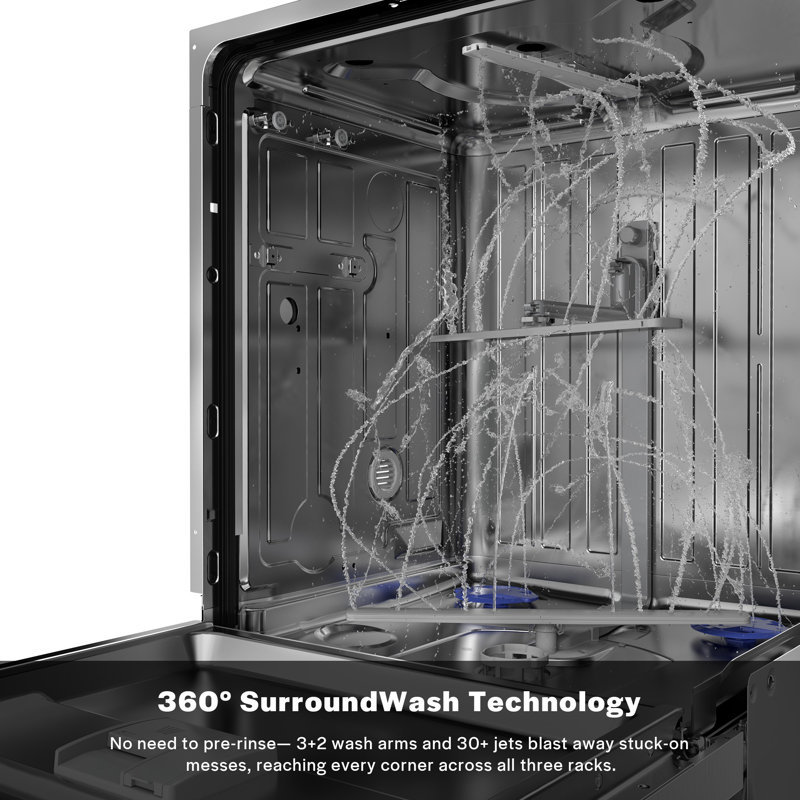 24 po Lave-vaisselle à cuve intégrée à 8 cycles avec contrôle supérieur 15 couverts et niveau sonore de 45 Db en acier inoxydable