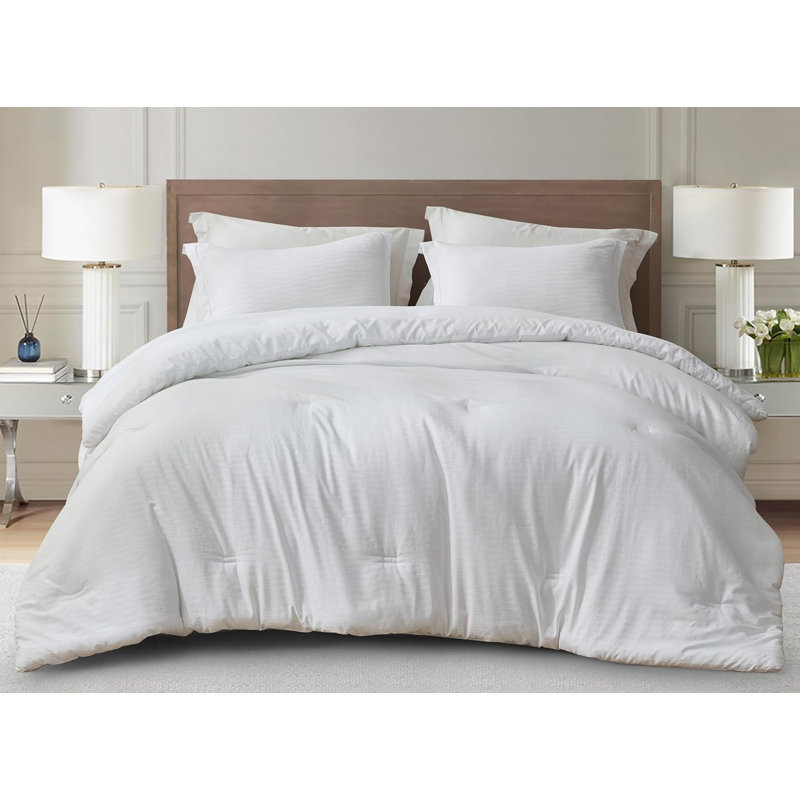 Calvin Polyester Jacquard Comforter Set, White, Full Comforter + 2 Standard Shams