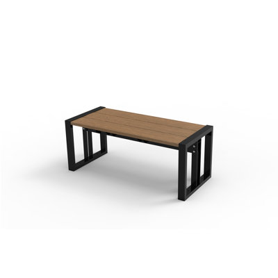Matte Black Aluminum Frame 39.38 in. Composite Outdoor Garden Bench in Peruvian Teak
