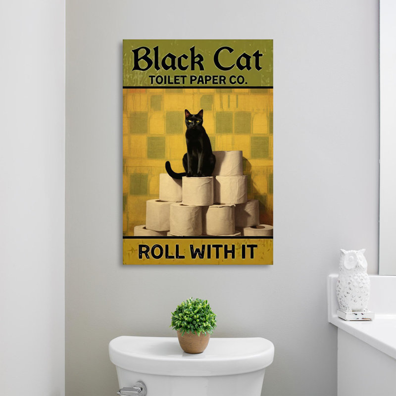 Papier toilette noir Black Cat Co - 1 pièce, impression sur toile tendue, H 14 po x l 11 po x P 1,25 po