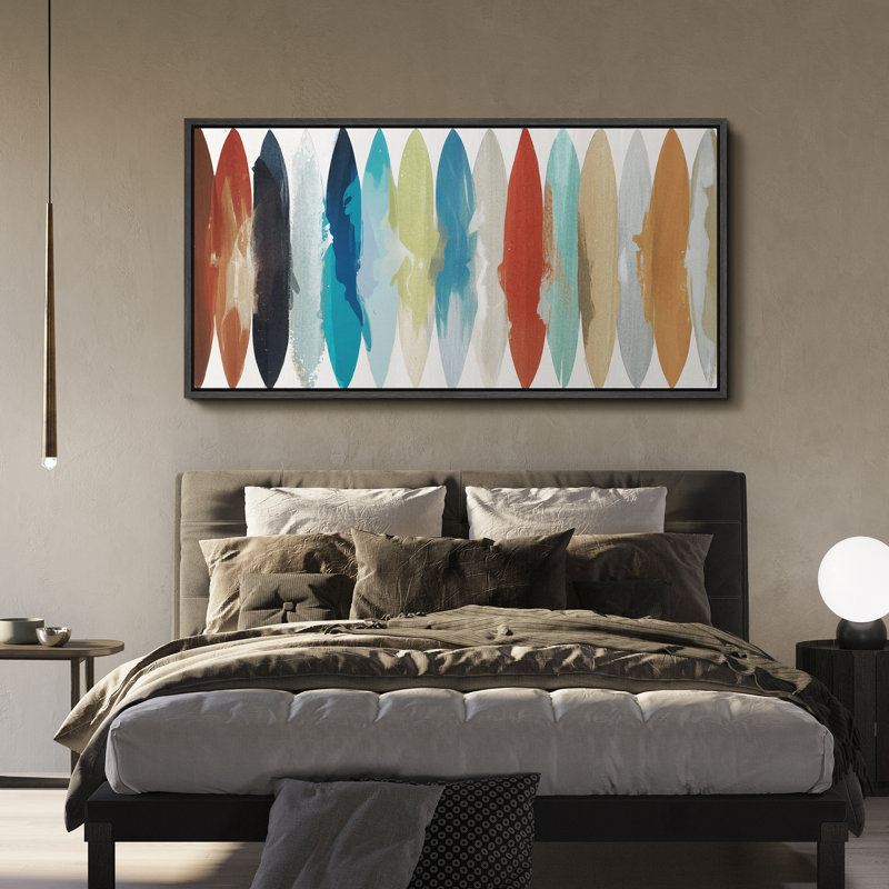 Impression sur toile encadrée, motif de planche de surf coloré, décor côtier éclectique, Noir, H 30 po x l 60 po