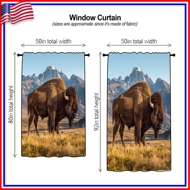 Rideaux de fenêtre Majestic Bison Mountain, 50 po x 92 po - 1 panneau, Sheer