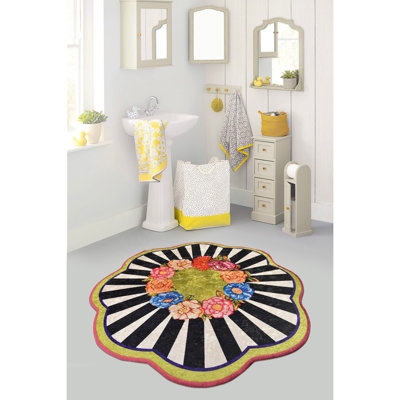 Antibacterial Non-Slip Bathmat, 39.4 Inches Diameter, 100% Polyester, 0.4 Inch Pile Height, 700 g/m² | Machine Washable, Easy Care | Ideal for Bathroom, Shower, and Spa Use, Soft and Durable Design