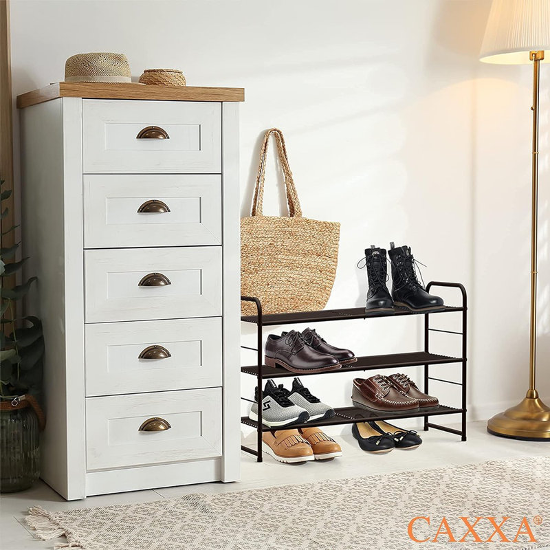 Caxxa Stackable And Expandable Shoe Rack, 3 Shelves Metal Wire Utility Rack, Bronze
