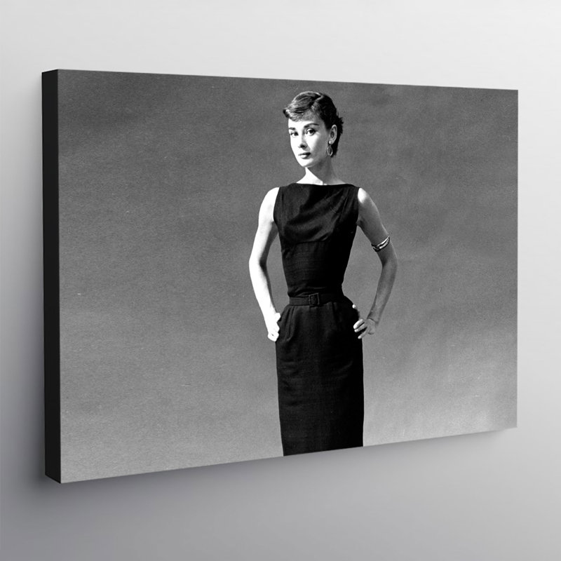Audrey Hepburn Black Dress - Wrapped Canvas Print, 84cm H x 120cm W x 4cm D