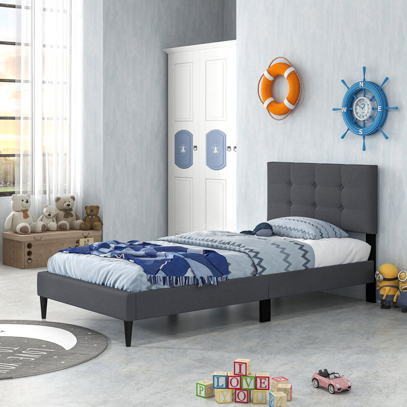 Lit plateforme tapissier Winston Porter, Gris