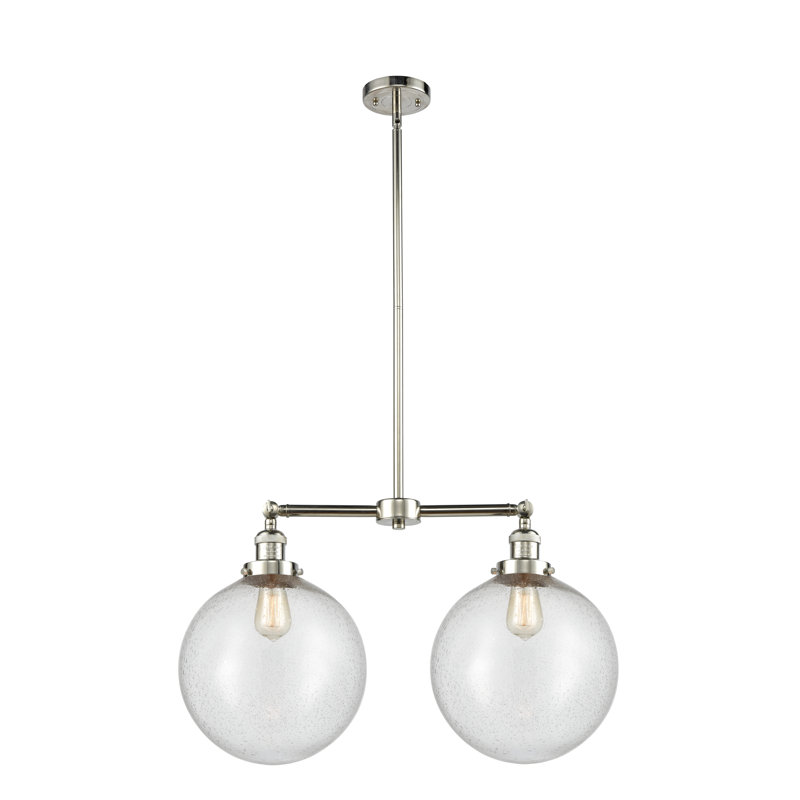 2 - Light Kitchen Island Pendant, Clear, Polished Nickel