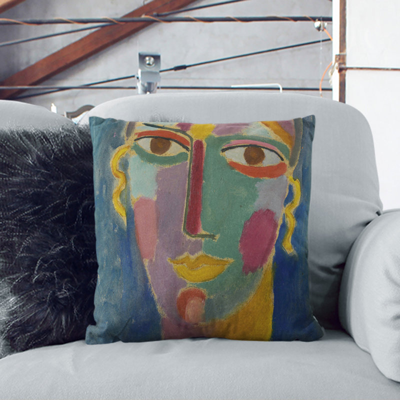 Portrait Of A Woman By Marianne Von Werefkin Square Throw Cushion, 40cm H x 40cm W x 15cm D, Stone