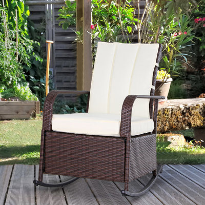 Fauteuil inclinable à bascule pour la cour arrière, dossier et repose-pieds réglables, chaise d'extérieur rembourrée beige, jardin