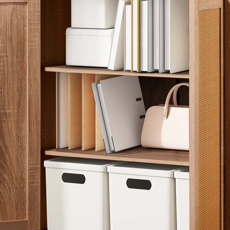 Bay Isle Home™ Rattan Bookcase With Cabinet, Heavy Duty Freestanding Bookcase, Bookshelves With Storage Open Display For Living Room