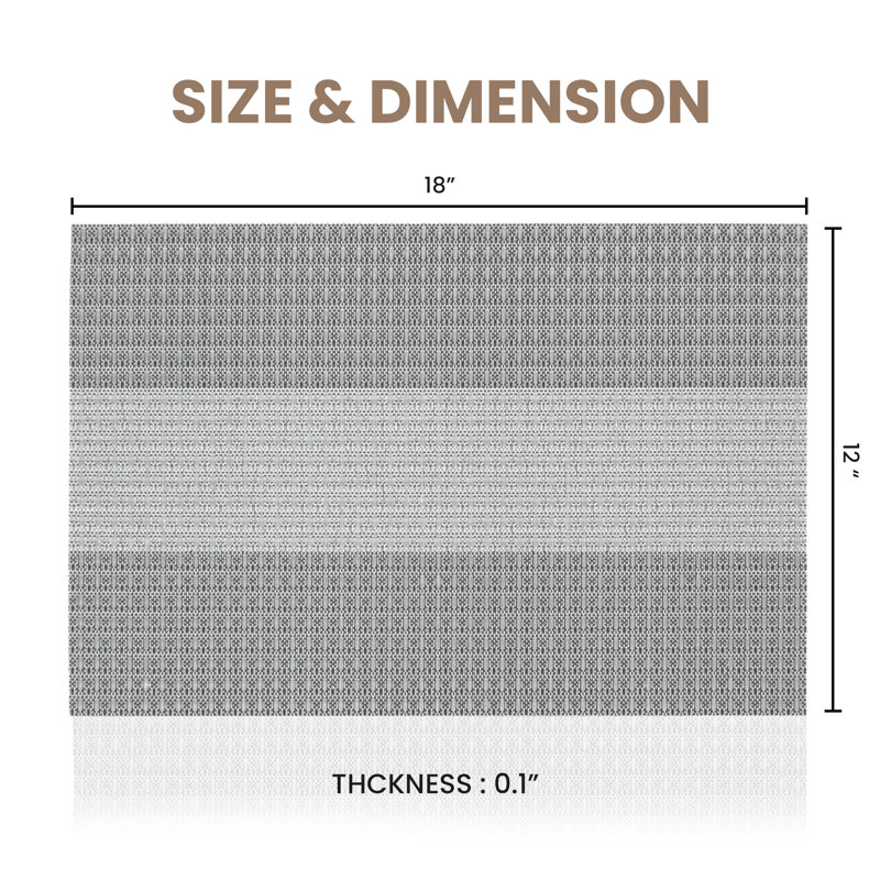 Ensemble de 6 napperons résistants à la chaleur de 12 po x 18 po Placemats, Argent argent