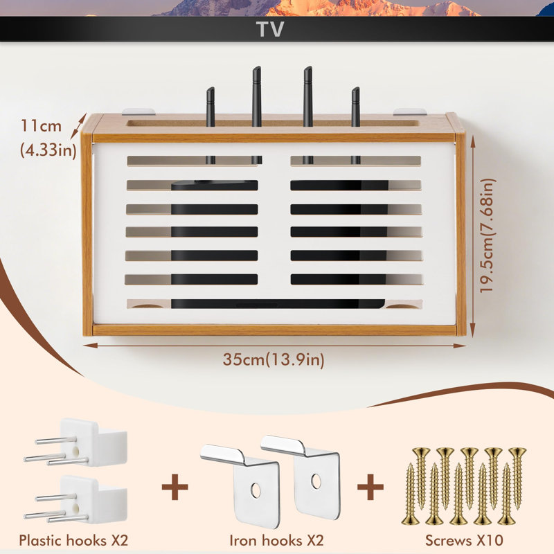 Support mural pour tablette de toupie, boîte de rangement pour hifi et boîte de rangement pour modems avec trous pour câbles, organisateur de gestion des câbles pour toupie, modem