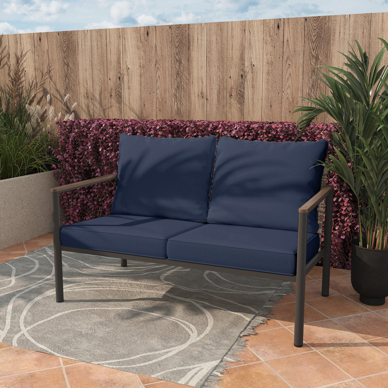 Outdoo Wicker Aluminum Loveseat With Cushion, Blue