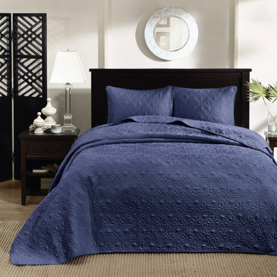 Navy King Reversible Bedspread - Stylish Stitch Quilting Pre-washed Cotton Filling For Durability Includes And Two Shams Treated Fabric Classic Pattern Rich Texture Prewashed Oversized To Fit High