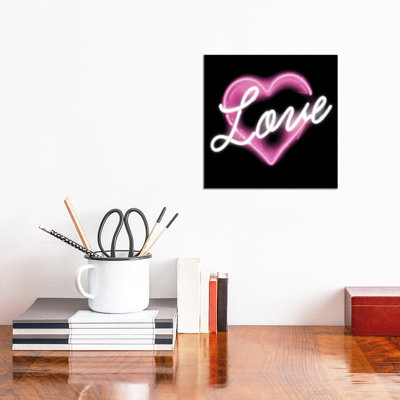 Neon Love Pink On Black by Hailey Carr - Wrapped Canvas Print