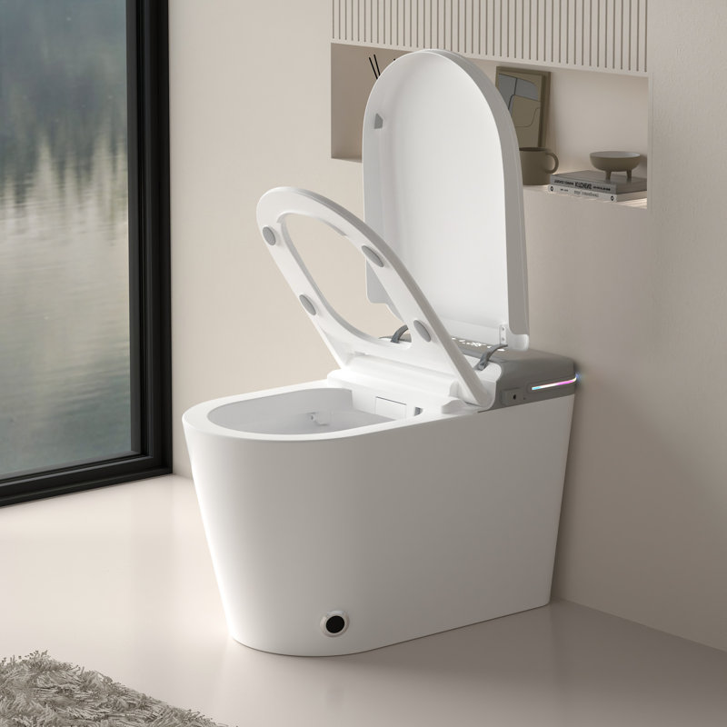 Smart One-Piece Bidet Toilet with Heated Seat, Auto Flush, Aromatherapy & Foot Sensor – Tankless Design with LED Display and Warm Air Dry