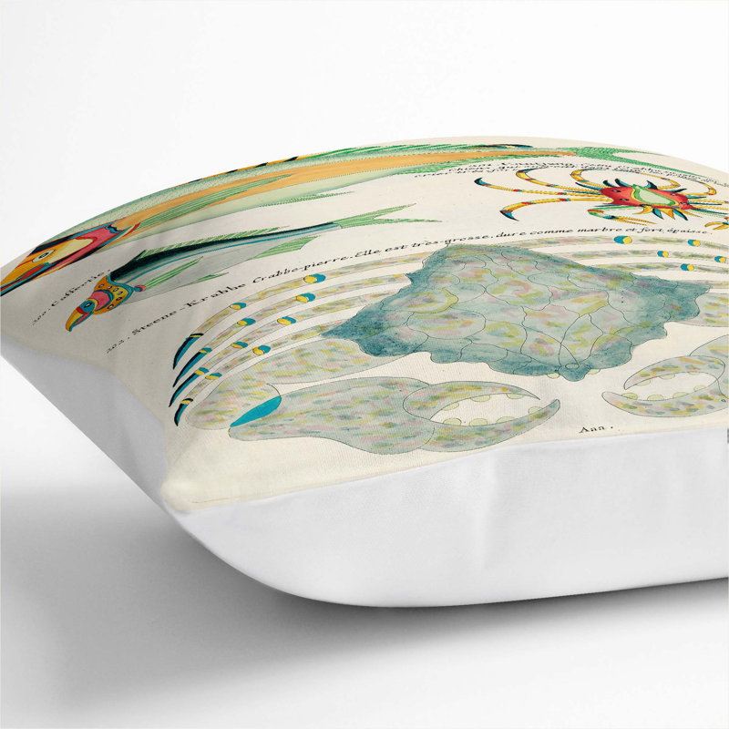 East Indies Fish & Crab Illustrations XLVIII Square Throw Cushion, White, 55cm H x 55cm W x 20cm D