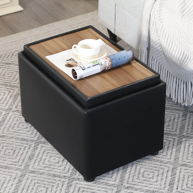 Banc de rangement avec repose-pieds 22 po en similicuir avec plateau réversible