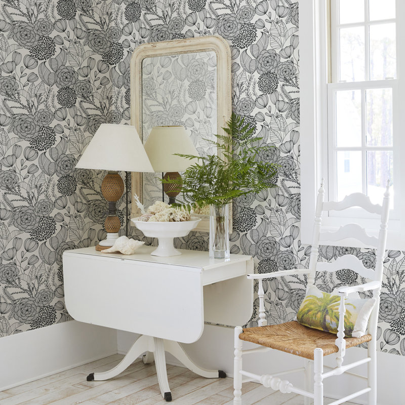 Larocque Non-Pasted Floral Wallpaper Roll, Black